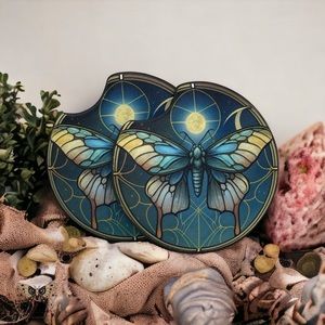 Stained Glass Moth Car Coaster Set | Car Accessories